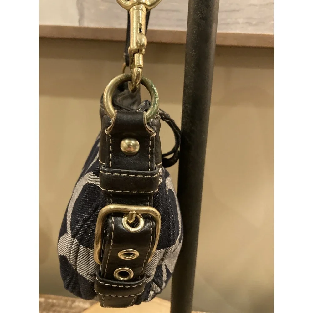 Coach Zoe Mini Blue Denim Signature Jacquard Black‎ Leather Shoulder Bag 41860 - Picture 4 of 11